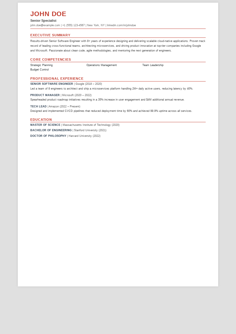 Executive Resume preview