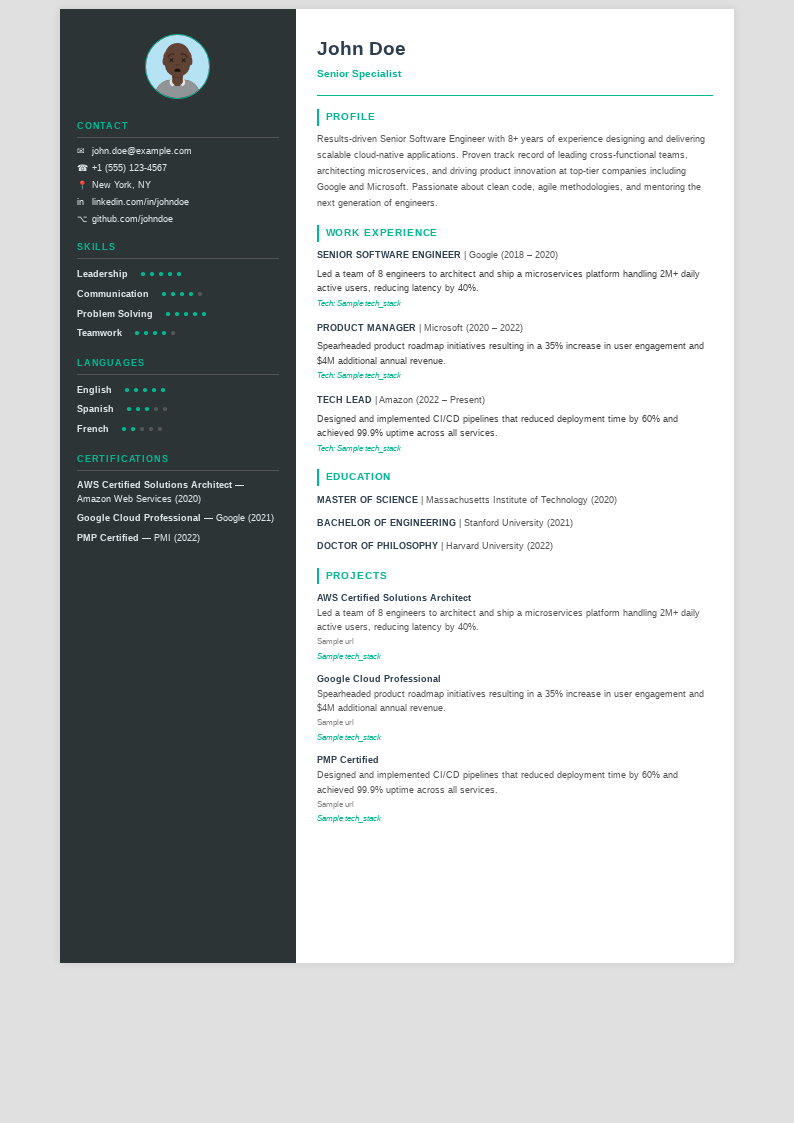 Sidebar Pro Resume preview